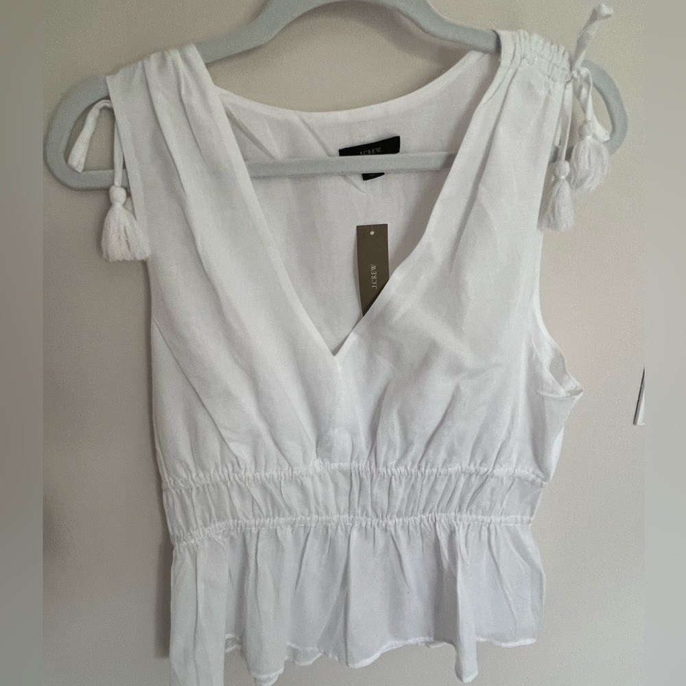 J. Crew Women NWT White Sleeveless V Neck Top Blouse Stretch Large